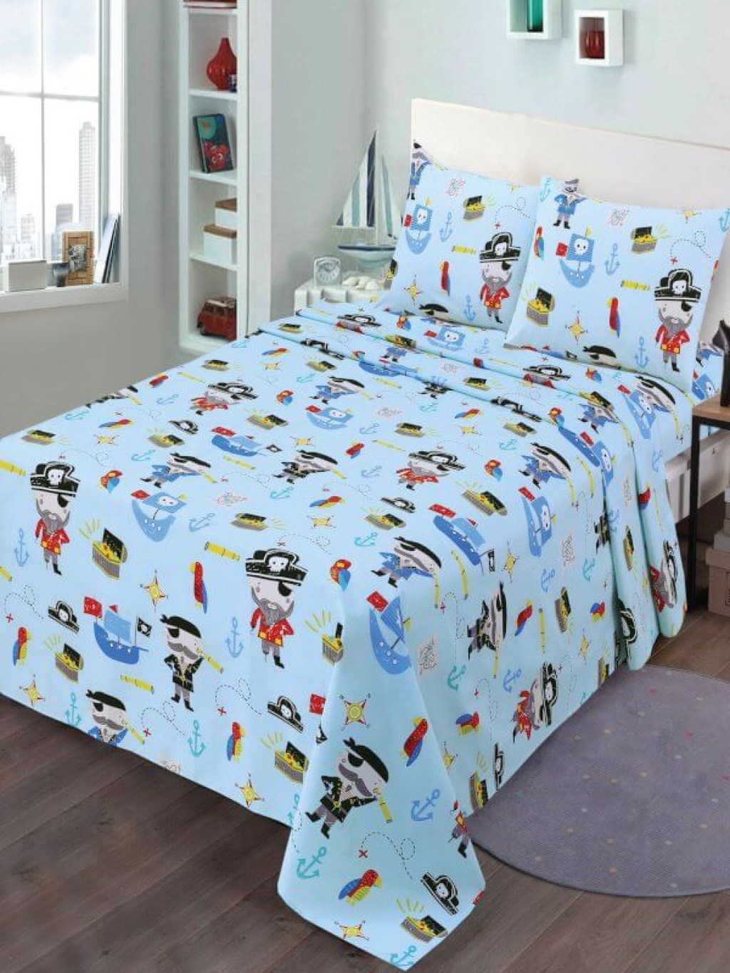 Παιδικά Σεντόνια Σετ Γαλάζιο Βαμβακερά Πειρατές Γαρύφαλλο 160x260 | Γαρύφαλλο - Λευκά Είδη